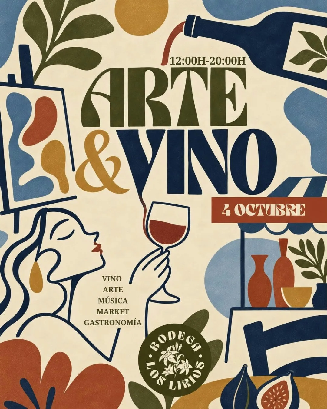 Cartel de Arte y Vino en Los Lirios