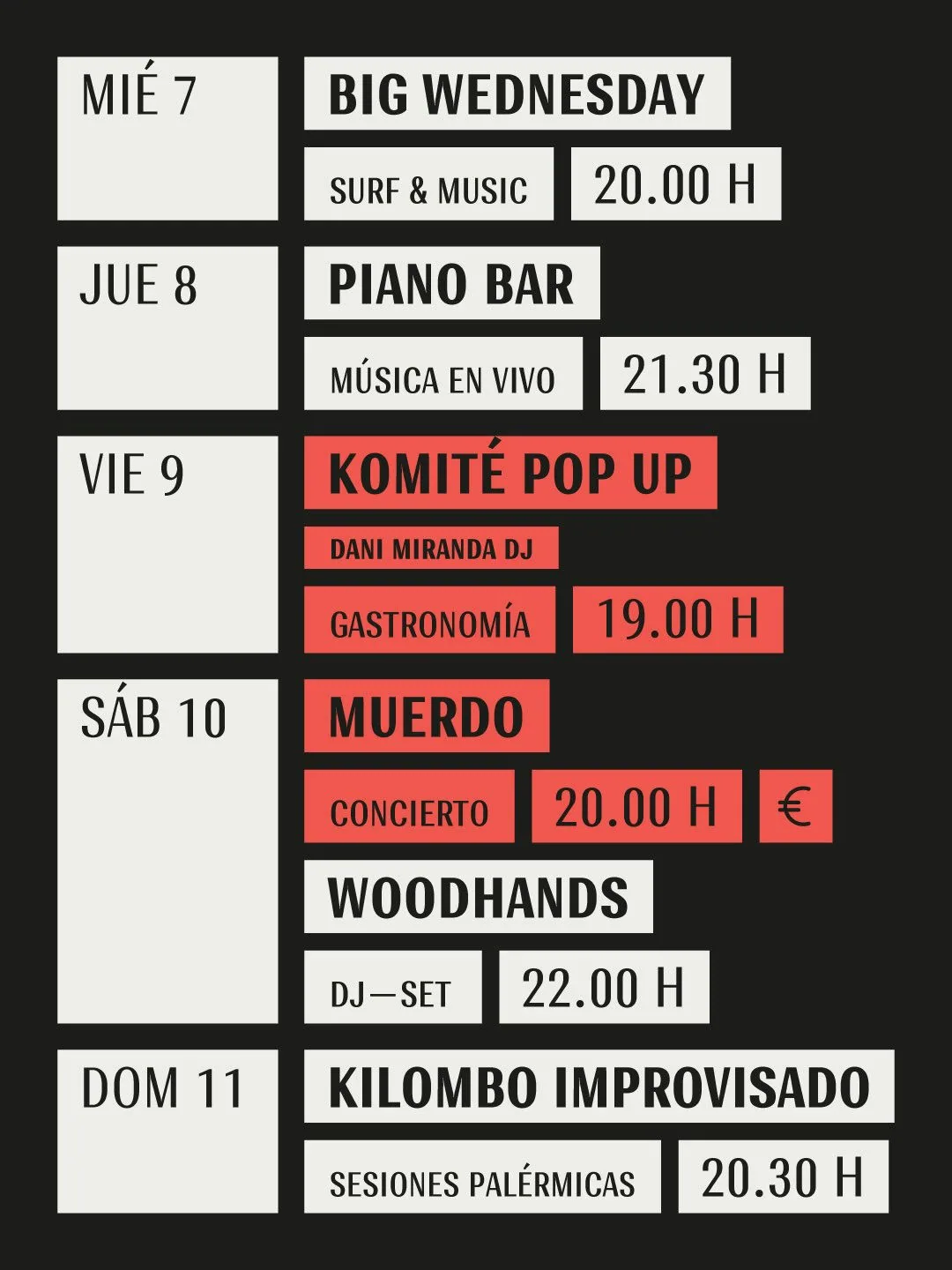 Cartel de Big Wednesday Surf & Music