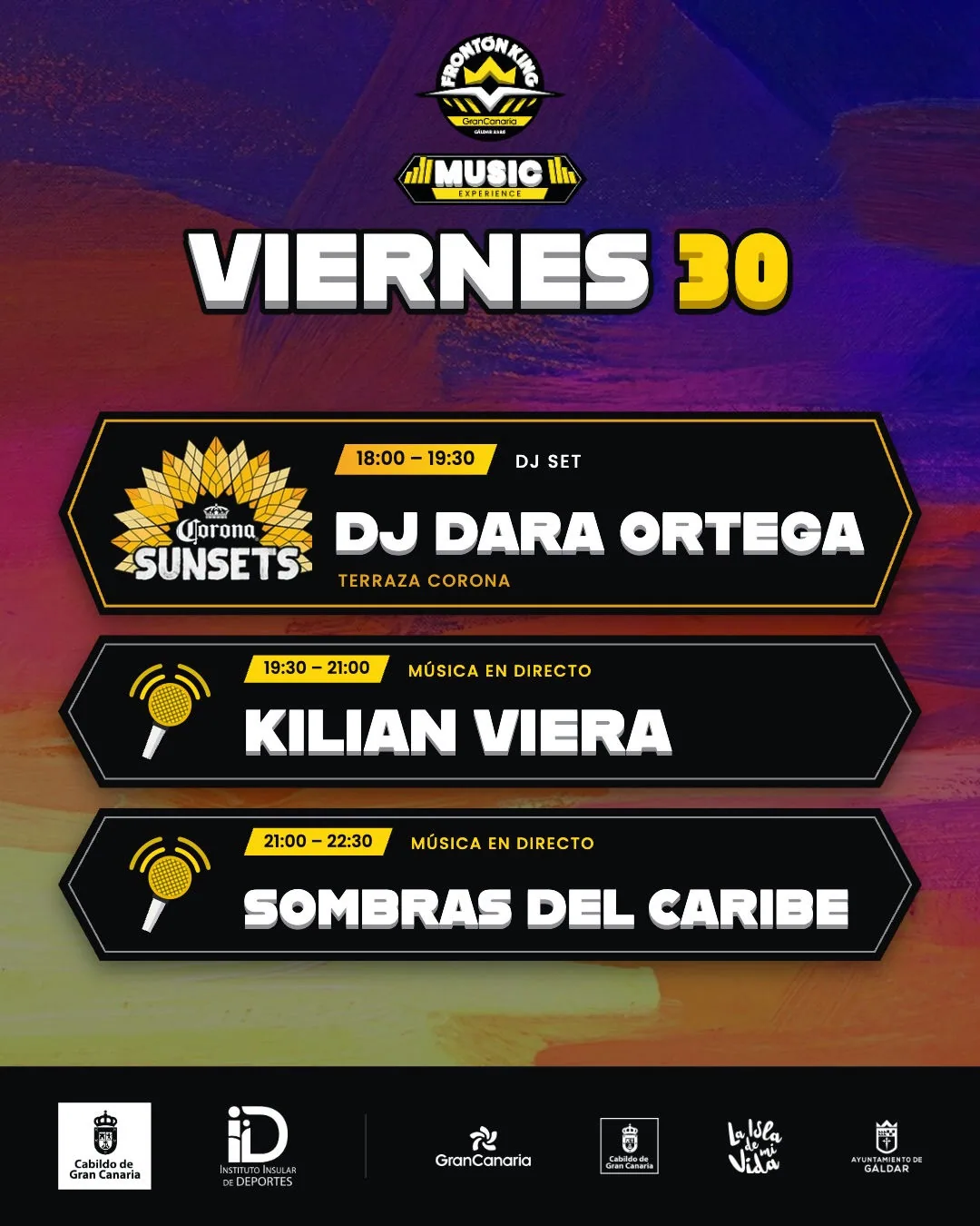Cartel de Frontón King Music Experience - DJ Dara Ortega, Kilian Viera y Sombras del Caribe