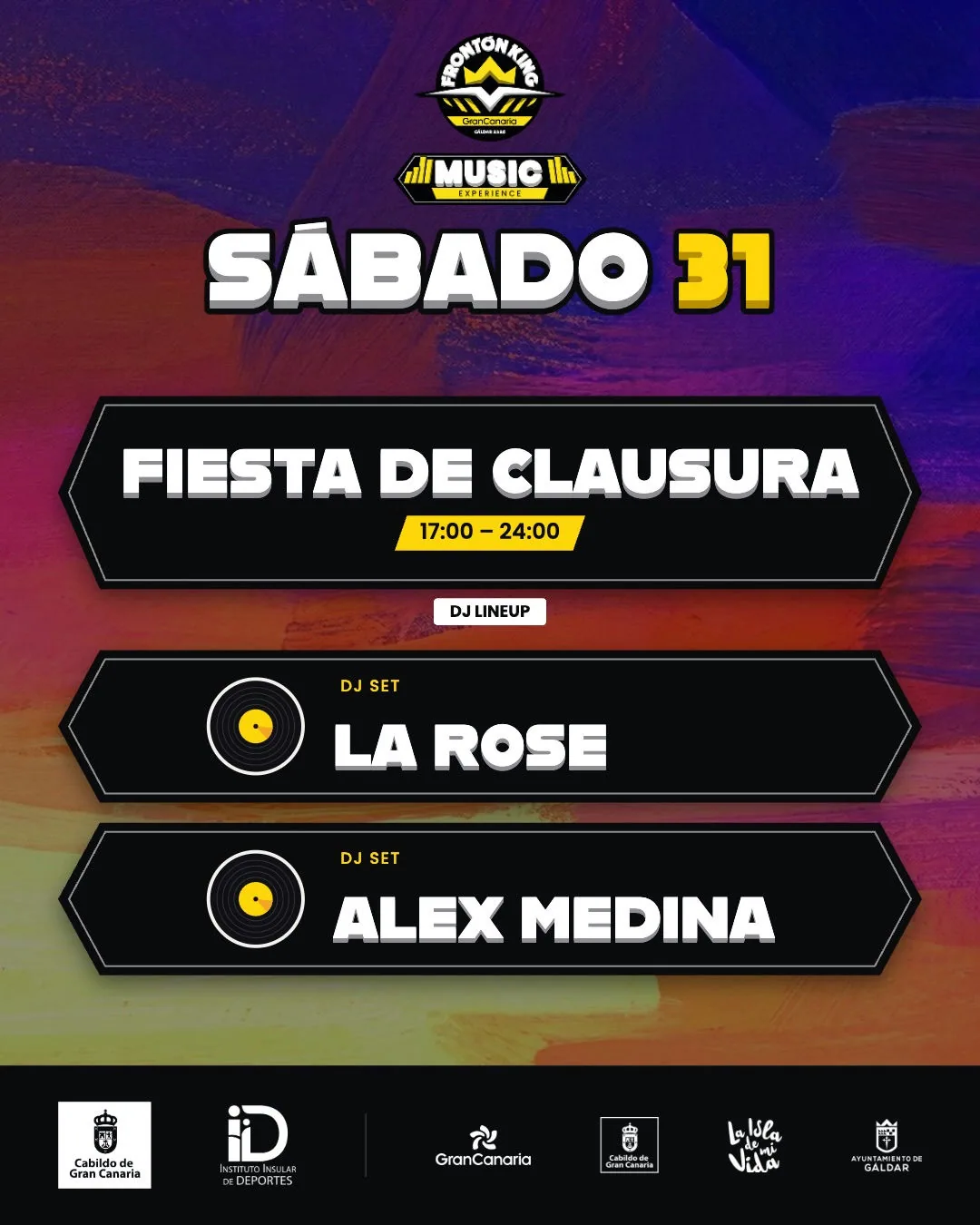 Cartel de Frontón King Music Experience - Fiesta de Clausura con La Rose y Alex Medina