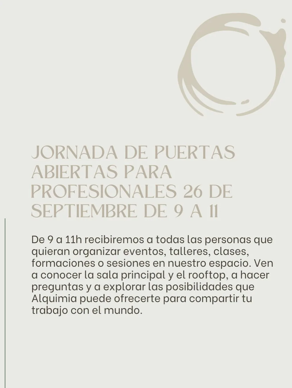 Cartel de Jornada de puertas abiertas para profesionales en Alquimia Espacio Consciente