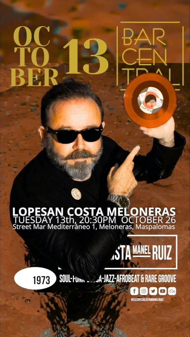 Cartel de Sesión de DJ con Manel Ruiz en Bar Central Costa Meloneras