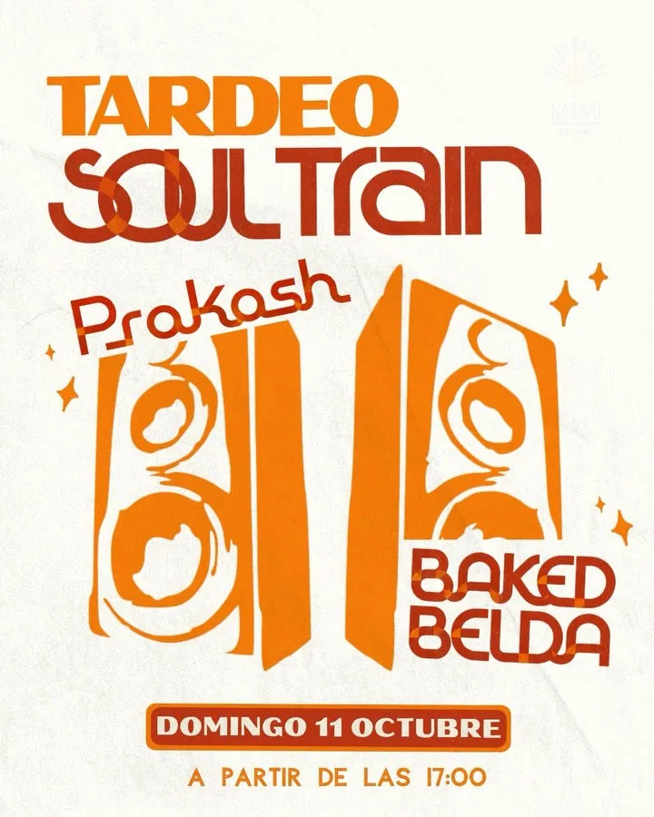 Cartel de Soul Train en Nativo con Baked Belda y Prakash