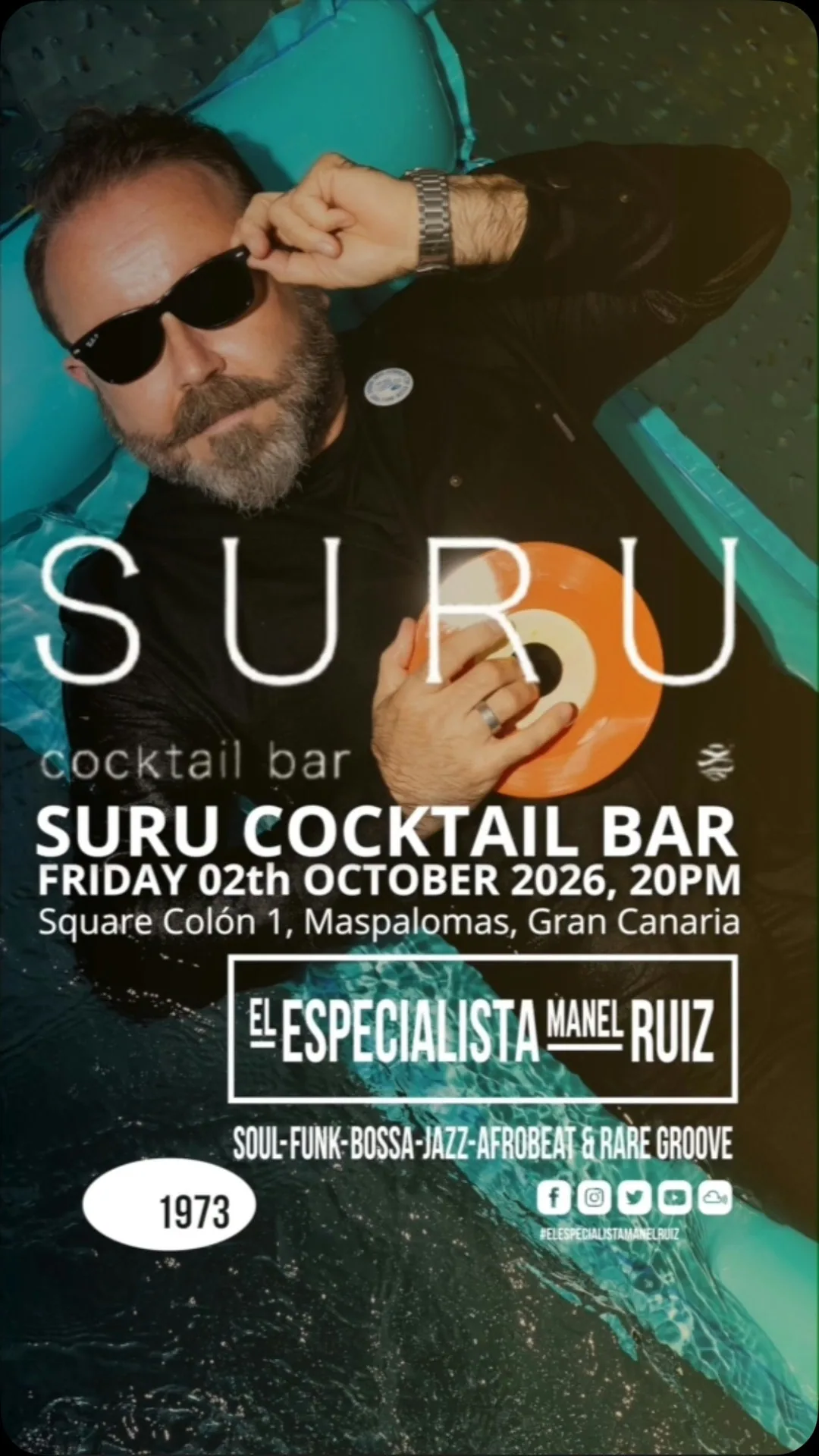 Cartel de Sunset Sessions con El Especialista Manel Ruiz en Suru Cocktail Bar