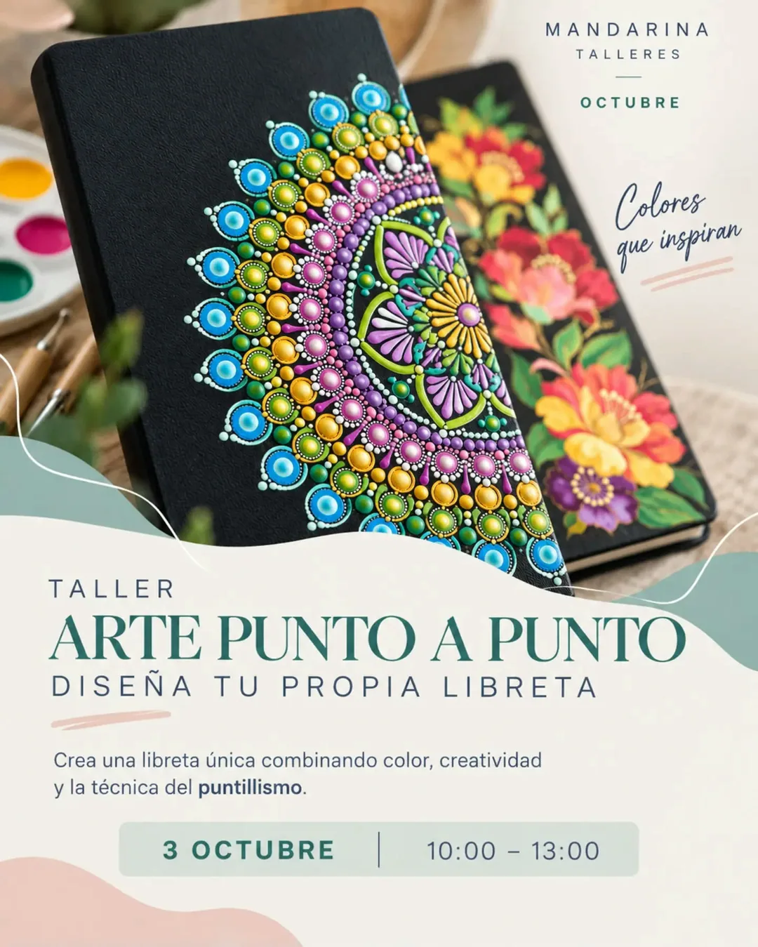 Cartel de Taller Arte Punto a Punto - Diseña tu propia libreta