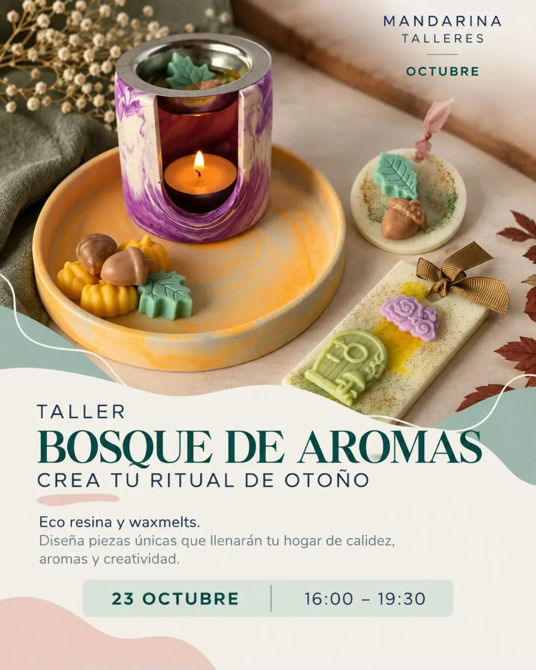 Cartel de Taller Bosque de Aromas - Crea tu ritual de otoño