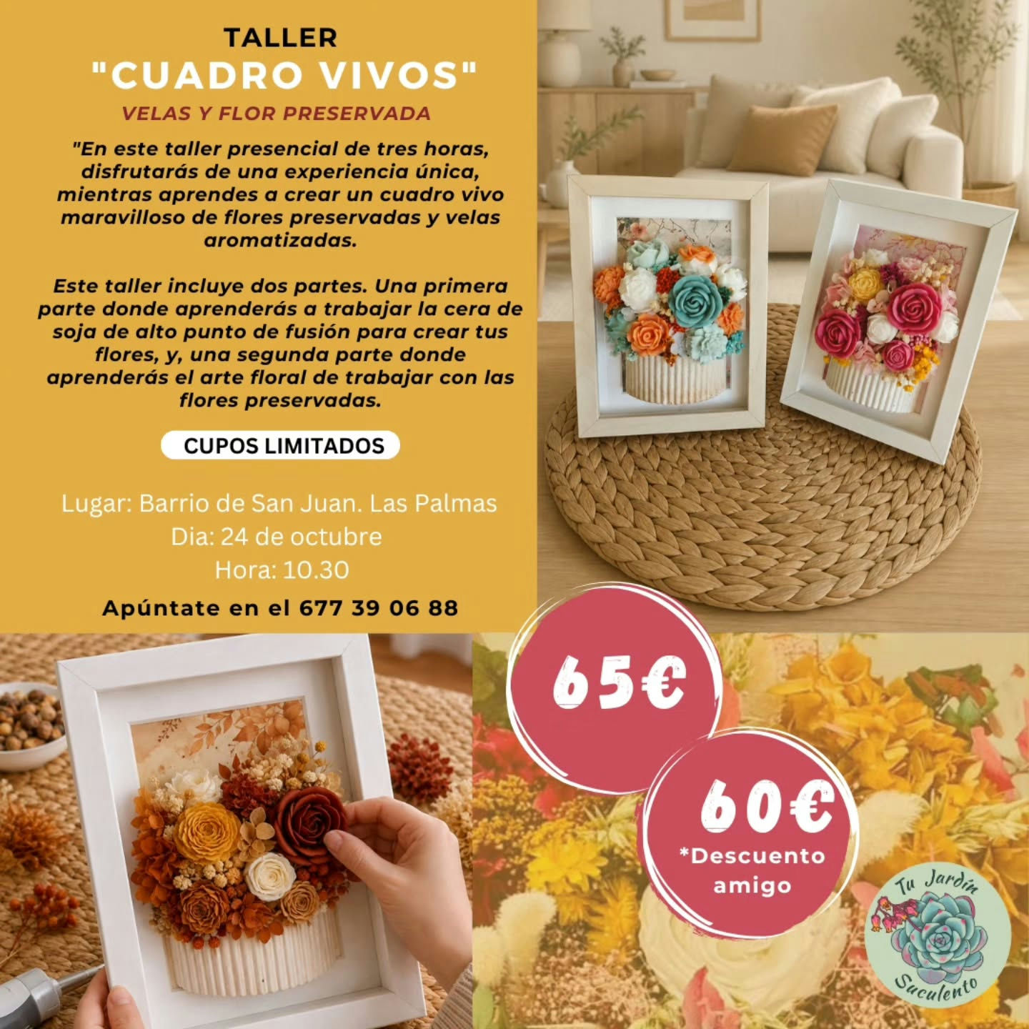 Imagen de la publicación: Taller Cuadro vivos: velas y flor preservada
