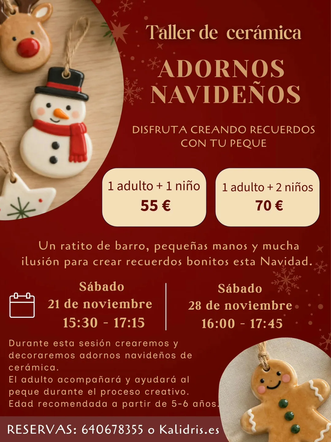 Cartel de Taller de cerámica - Adornos navideños (21 de noviembre)