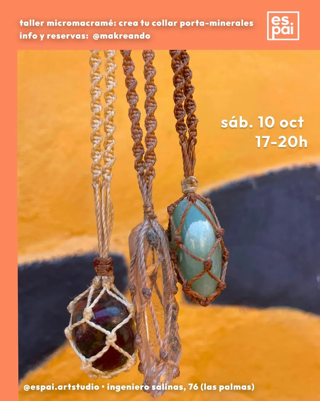 Cartel de Taller de micromacramé con makreando