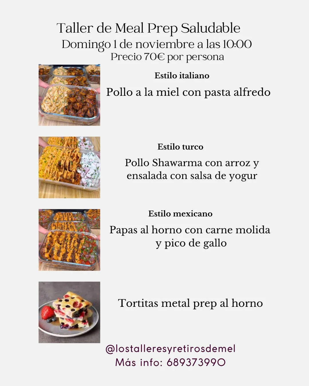 Cartel de Taller de organización y preparación de comidas saludables para la semana