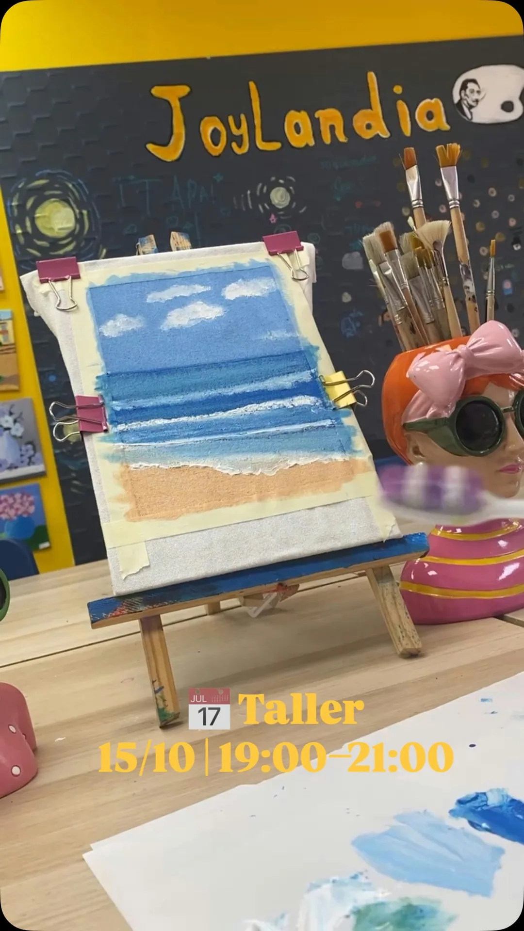Cartel de Taller de pintura sobre tote bag en Joylandia