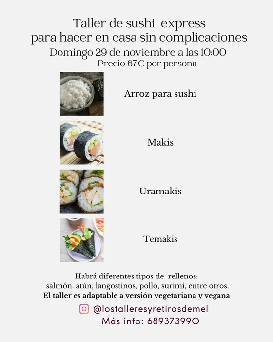 Cartel de Taller de sushi express para hacer en casa sin complicaciones