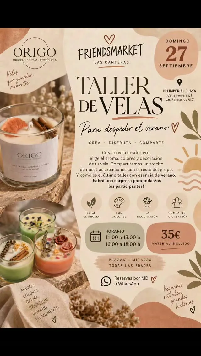 Cartel de Taller de velas para despedir el verano