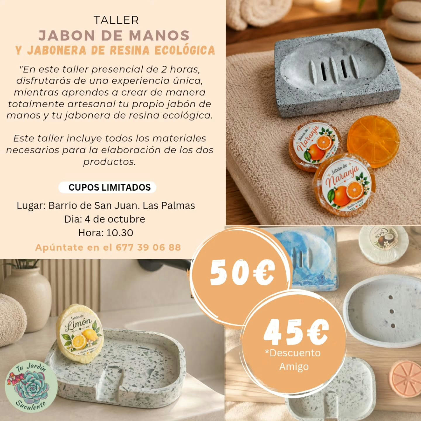 Imagen de la publicación: Taller Jabón de manos y jabonera de resina ecológica
