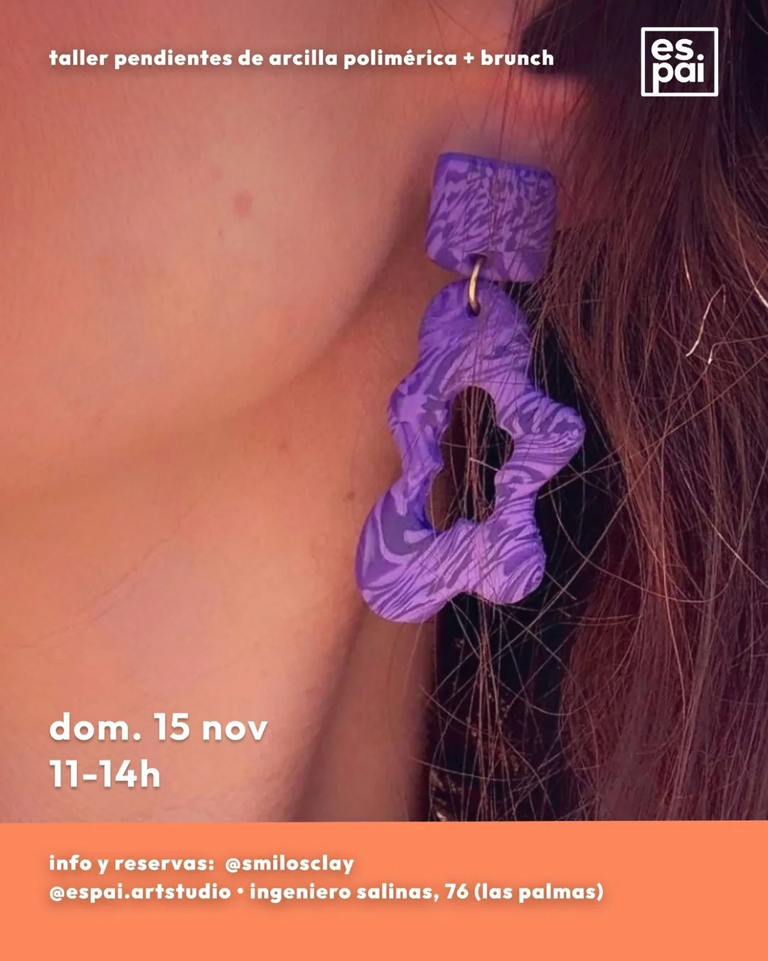 Cartel de Taller pendientes de arcilla polimérica + brunch con Smilos Clay