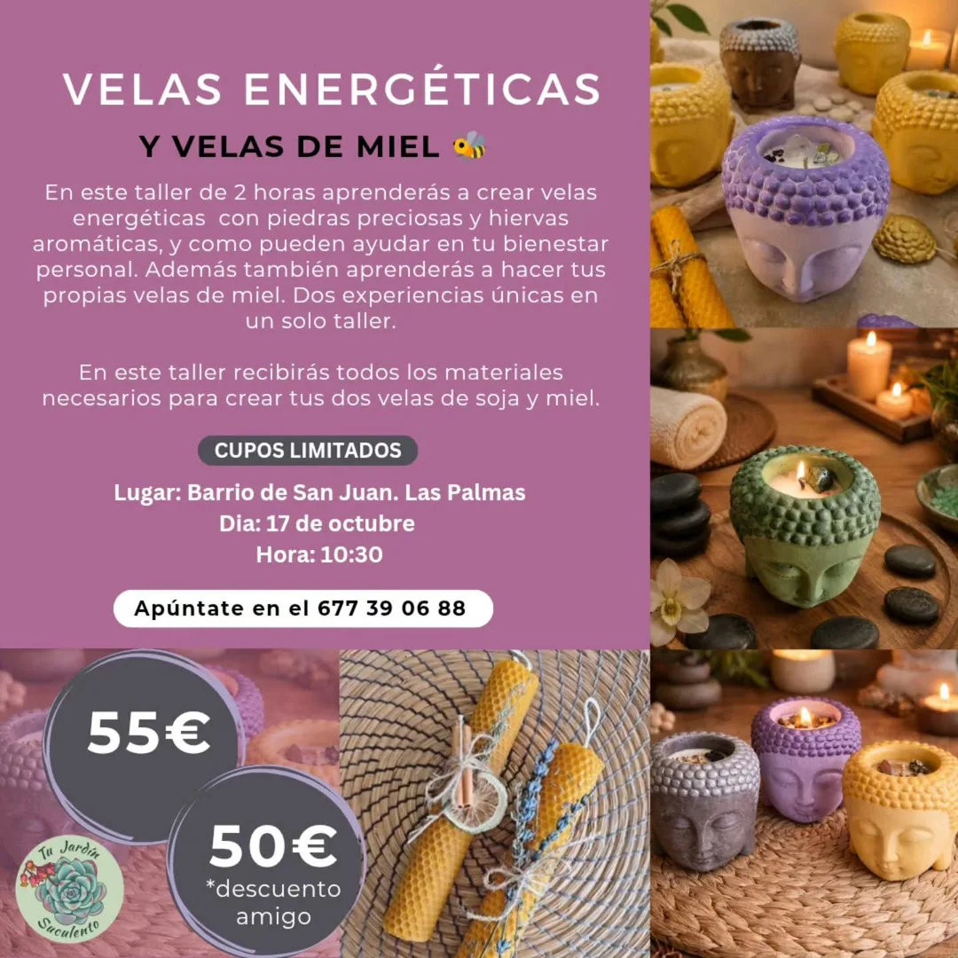 Cartel de Taller Velas energéticas y velas de miel