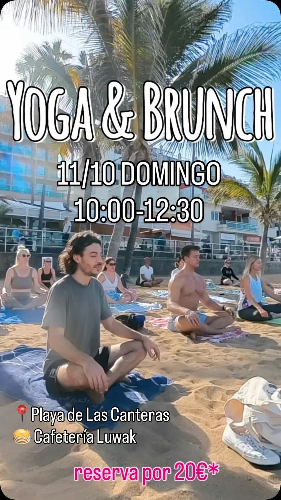 Cartel de Yoga + Brunch en Playa de Las Canteras y Cafetería Luwak